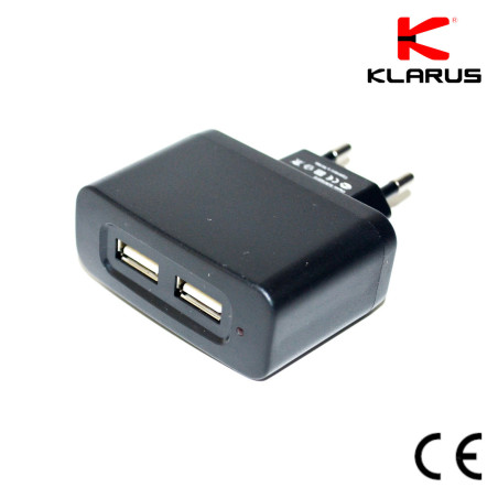 Adaptateur secteur prise double pour cordon de chargement USB KLARUS